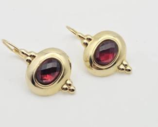 Vintage 14K Gold Faceted Garnet Earrings