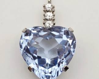 Sterling Silver Simulated Aquamarine Heart Pendant