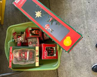 Carport full of Christmas decor, not all coca-cola. Many nutcrackers.