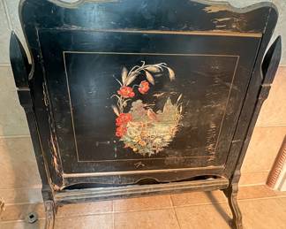 Black Lacquer Decorated Fireplace Screen