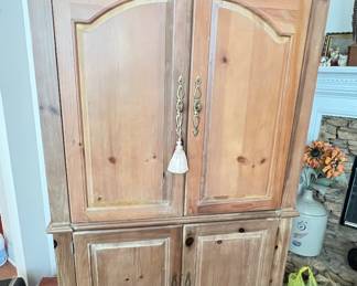 Vintage Bonnet Top Pine Armoire