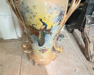 Antique Victorian WA & L Pottery Mantle Vase Peacock Roses England William Adams