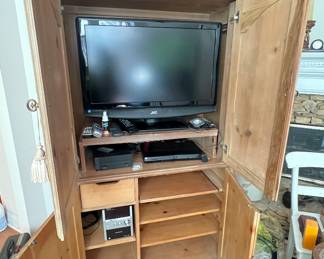Vintage Bonnet Top Pine Armoire
