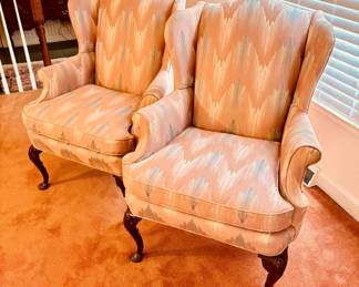 Matched pair of vintage wing chairs...