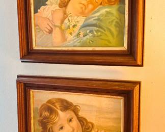 Antique chromolithographs in walnut frames (ca.1917)...