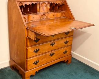 Antique figurative maple fall-front desk (detail)...