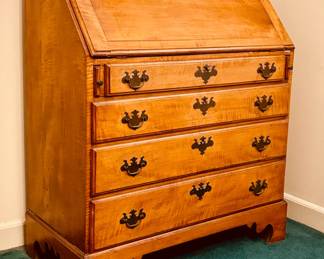 Antique figurative maple fall-front desk...