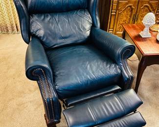 Pair of blue leather recliners (detail)...