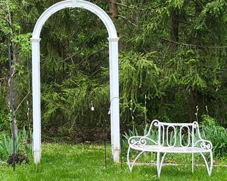 Garden Arbor & Wrought Iron Bench 