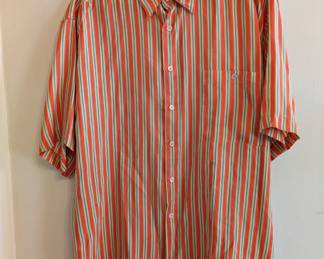 Saks Fifth Avenue men's striped silk short sleeved shirt, size L