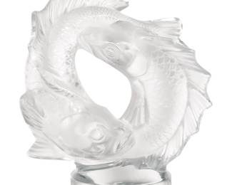 Lalique Crystal "Deux Poissons" frosted crystal sculpture