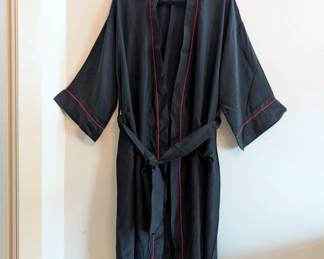 Christian Dior Monsieur black silk belted robe with red piping