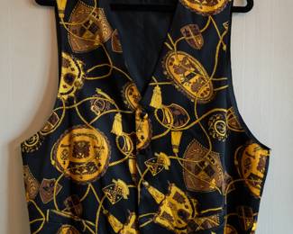 A Spenser Jeremy 100% silk black with gold rope crest/shield vest