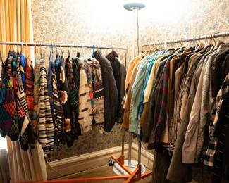 VIntage 1980s Coogi Australia wool sweaters; and vintage 1970’s, 1980’s to contemporary shirts, sweaters, jackets, coats, vests and more — brands including Hugo Boss, Giorgio Armani, Ermenegildo Zegna, Burberrys, Missoni, Mario Valentino, Andrew Marc, Polo Ralph Lauren, Tommy Hilfiger, Tallia, Torras, Façonnable, Wilke-Rodriguez, Basix, Etienne Aigner, Carracci, P.A.R.O.S.H., Ted Baker London, David Michaels, Bogari, Nicklaus, FILA Sports, Bugatchi Uomo, Cuggi, Coogi, Kalaroo, Sovrano