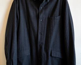 Vintage Faconnable men's black wool pinstripe long sleeve shirt size XL