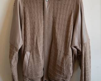 Torras men's light brown leather and knit long sleeve sweater, size 46, made in Spain