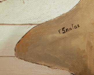 Closeup of the second of a pair of original still life paintings by F. Santos
