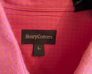 Closeup of Henry Cotton's men's pink fine check pattern shirt, size L