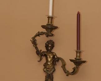 Vintage gilt bronze cherub wall sconce