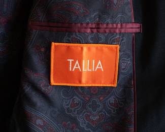 Closeup of Tallia men's suit jacket/blazer, single button closure, lined