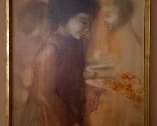 Signed oil painting of children, by artist Zora Duvall