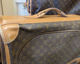 Closeup of vintage 1970s Louis Vuitton Pullman 65 suitcase