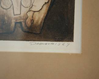 Closeup of Joseph Demarais (1927-1991, American) signed Lithograph Intaglio Etching, 41/100, dated 1967