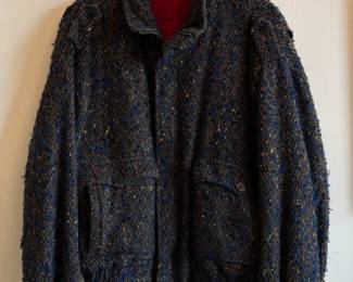 Vintage 1990s Andrew Marc Italy textured knit zip front bomber jacket, lined, two front pockets