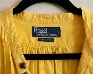 Closeup of vintage yellow long-sleeved cotton shirt by Polo Ralph Lauren