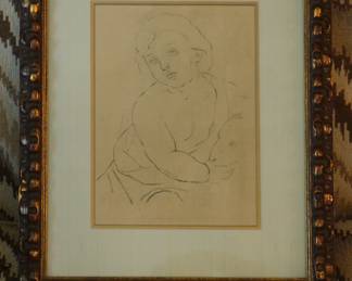Framed sketch of young child, by unknown artist
