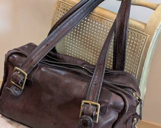 Vintage Coach leather satchel bag with brass hardware, beautiful mocha color leather