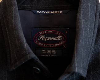 Closeup of vintage Façonnable men's black wool pinstripe long sleeve shirt size XL