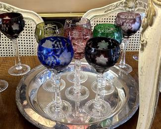 Set of eight signed Anna Hutte hand cut-to-clear crystal hock wine goblets