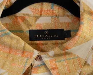 Closeup of Bugatchi Uomo men's long sleeve print shirt, size L