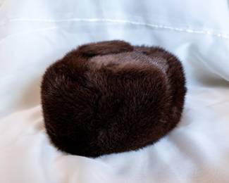 Vintage warm winter dark brown fur hat