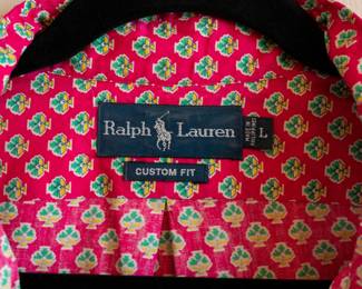 Closeup of vintage Ralph Lauren men's long sleeve print shirt size L