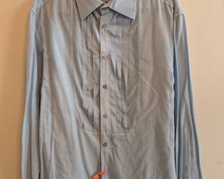 Men's Armani Exchange light gray button front pleated placket shirt, size L
