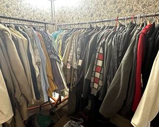 More than 400 pieces of fresh vintage men's clothing — shirts, sweaters, vests, coats, hats, ties, shoes, boots