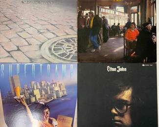 Classic vintage vinyl LPs: Rod Stewart Gasoline Alley, The Kinks Muswell Hillbillies, Supertramp Breakfast in America, Elton John (self titled)