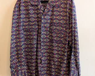 Bogari Studio men's long-sleeved silk twill horse tack/bit print shirt