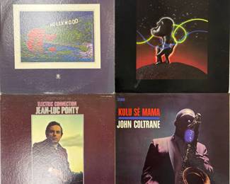 Vintage record albums vinyl LPs: B.B. King L.A. Midnight, Quincy Jones The Dude, Jean-Luc Ponty Electric Connection, John Coltrane Kulu Sé Mama