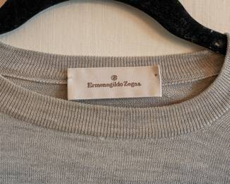 Closeup of Vintage Ermenegildo Zegna men's light gray short sleeve crew neck shirt