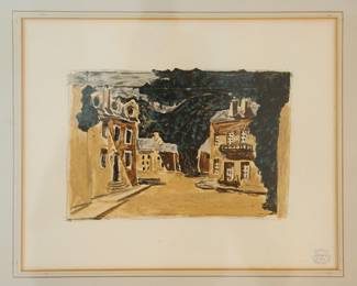 Closer view of limited edition print of a color painting by Georges Braque (a major 20th-century French painter, collagist, draughtsman, printmaker and sculptor.)