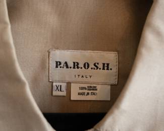 Closeup of vintage P.A.R.O.S.H. men's silk shirt, size XL, made in Italy