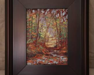 An original signed oil painting by American artist Charlene Marsh, titled "Early Autumn" and painted "Plein Air" method.