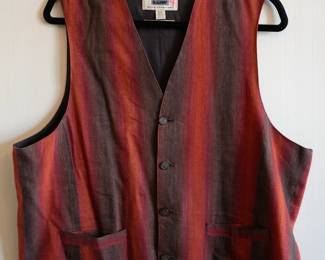 Vintage men's red and brown shaded striped vest by Wilke-Rodriguez size XL