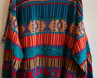 Retro vintage men's 1980s Far Horizons Black Opal Collection textured knit cotton sweater, size L; made in Australia