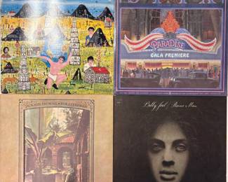 Vintage albums classic old vinyl records: Talking Heads Little Creatures, Styx Paradise Theatre, Jackson Browne For Everyman, Billy Joel Piano Man