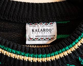 Closeup of Kalaroo Australia textured knit cotton v-neck sweater size L
