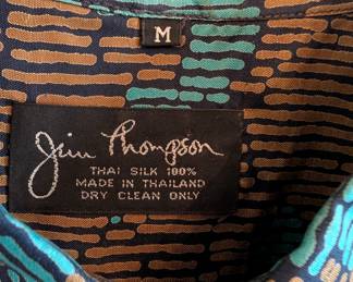 Closeup of Jim Thompson men's Thai silk button front shirt